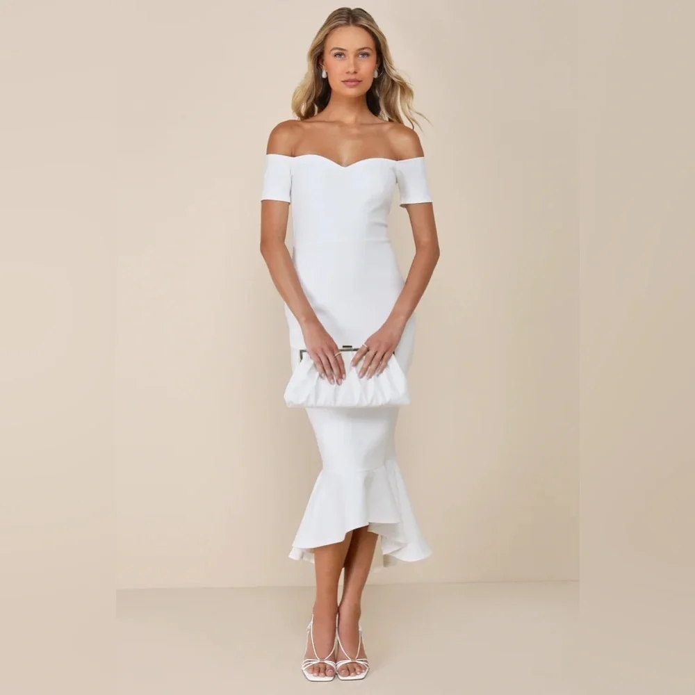 How Much I Care Ivory Off-the-Shoulder Midi Dress - Picture 4 of 4